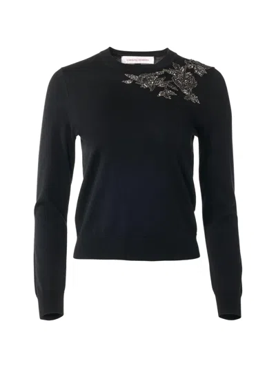 Carolina Herrera Floral-embroidered Sweater In Black