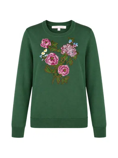 Carolina Herrera Floral-embroidered Sweater In Green
