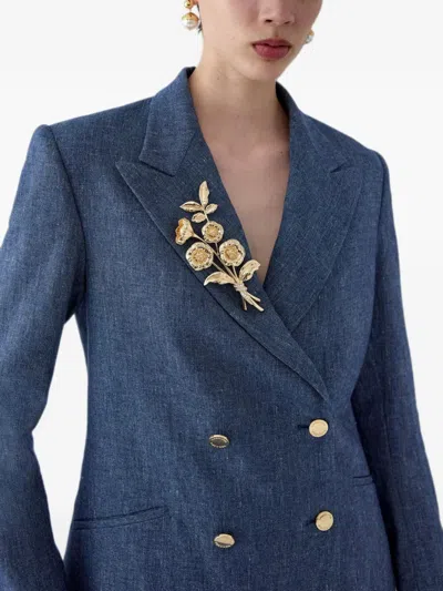 Carolina Herrera Floral-motif Crystal-embellished Brooch In Gold