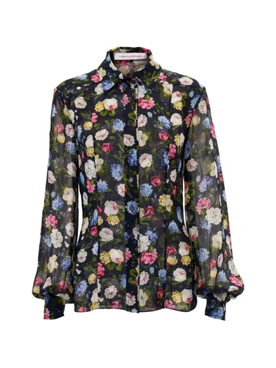 Carolina Herrera Isabella Rose-print Silk Chiffon Button-down Shirt In Multi