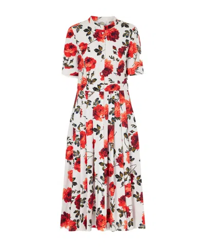 Carolina Herrera Floral-print Cotton-blend Poplin Midi Dress In White