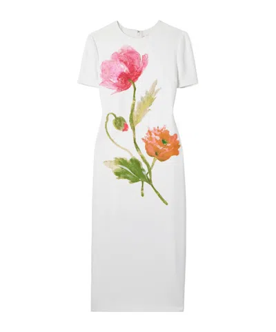 Carolina Herrera Flower-print Crepe Short-sleeve Midi Dress In White