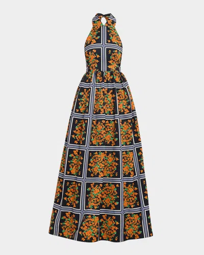 Carolina Herrera Floral-print Faille Collared Halter Gown In Multi