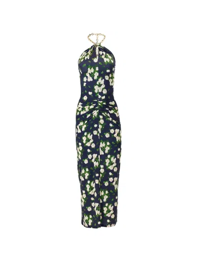 Carolina Herrera Floral-print Embellished Satin Halterneck Midi Dress In Multi