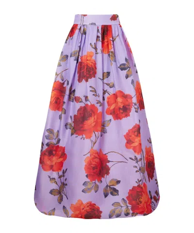 Carolina Herrera Floral-print Linen Organza Maxi Skirt In Purple