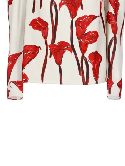Carolina Herrera Floral-print Long-sleeve Blouse In Neutral