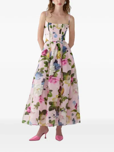 Carolina Herrera Floral Silk Faille Sleeveless Corset Midi Dress In Multi