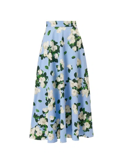 Carolina Herrera Floral-print Midi Skirt In Blue