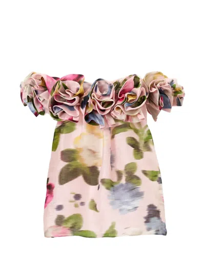 Carolina Herrera Floral-print Ruffled-detail Top In Pink