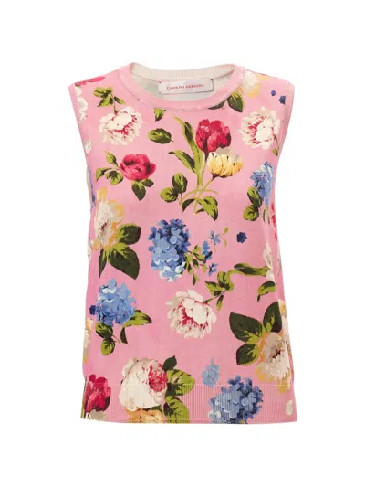Carolina Herrera Floral-print Vest In Pink