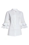 CAROLINA HERRERA FLOUNCE RUFFLE POPLIN BUTTON-UP SHIRT