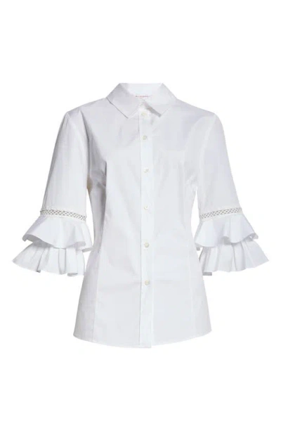Carolina Herrera Flounce Ruffle Poplin Button-up Shirt In White