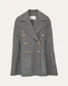 Carolina Herrera Flower-button Double-breasted Wool Cape In Gray