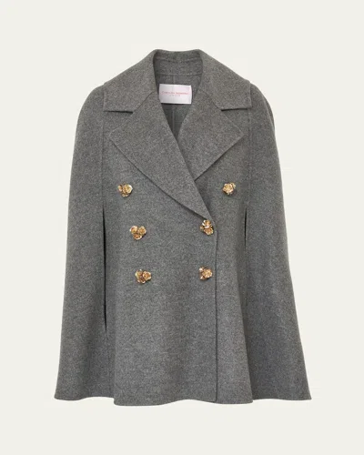 CAROLINA HERRERA FLOWER-BUTTON DOUBLE-BREASTED WOOL CAPE