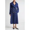 Carolina Herrera Flower Button Wool Long Peacoat In Blue