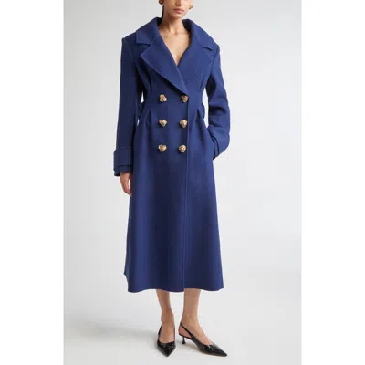 CAROLINA HERRERA CAROLINA HERRERA FLOWER BUTTON WOOL LONG PEACOAT