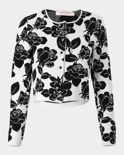 Carolina Herrera Flower Crop Cardigan In Whiteblack