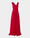 Carolina Herrera Flower Draped Off-the-shoulder Silk Chiffon Gown In Red