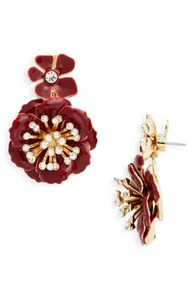 Carolina Herrera Flower Drop Earrings In Burgundy