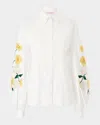Carolina Herrera Embroidered Sleeve Stretch Cotton Button-up Shirt In White Multi