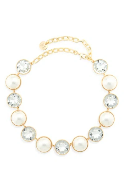 Carolina Herrera Flower Faux Pearl Collar Necklace In Gold