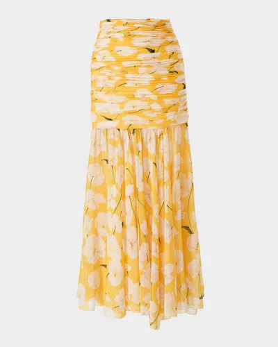 CAROLINA HERRERA FLOWER GATHERED SILK MIDI SKIRT