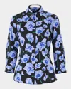 Carolina Herrera Flower-print Button-down Icon Blouse In Black Multi