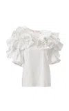 Carolina Herrera Flower-ruffled Stretch-cotton  Top In White