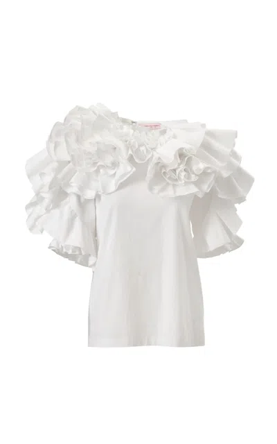 Carolina Herrera Flower-ruffled Stretch-cotton  Top In White