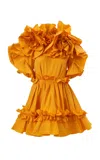 Carolina Herrera Flower-ruffled Tech Taffeta Mini Dress In Yellow