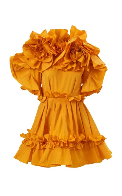 Carolina Herrera Flower-ruffled Tech Taffeta Mini Dress In Yellow