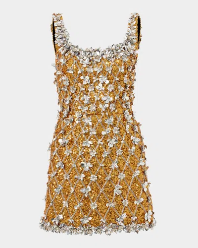 CAROLINA HERRERA FLOWER SEQUINED SLEEVELESS MINI DRESS