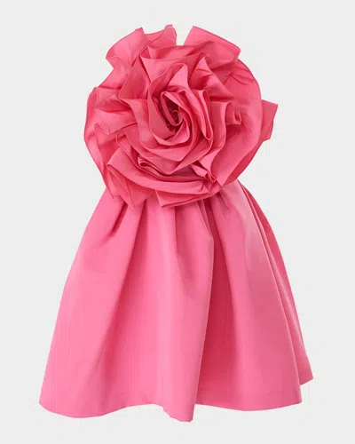 Carolina Herrera Flower Strapless Mini Dress In Happy Pink
