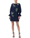 Carolina Herrera Embroidered Shift Dress With Flutter Sleeves In Multi