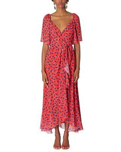 Pre-owned Carolina Herrera Flutter Sleeve Wrap Midi Dress Women's In Red