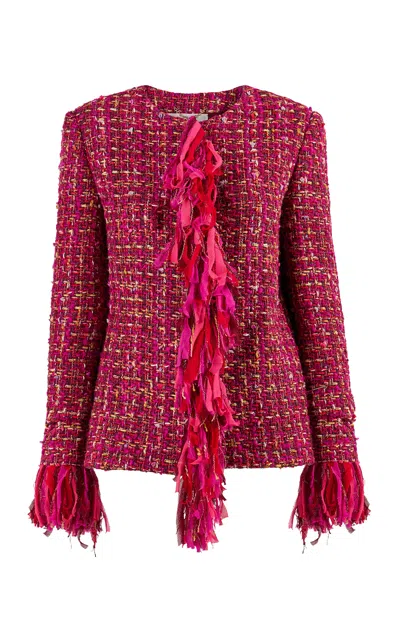 Carolina Herrera Fringed Multi Tweed Jacket In Purple