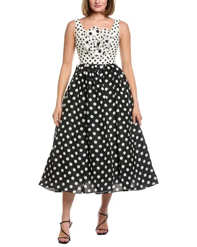 Carolina Herrera Full Dot Silk Midi Dress In Black