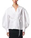 Carolina Herrera Puff-sleeve Cotton Wrap Top In White