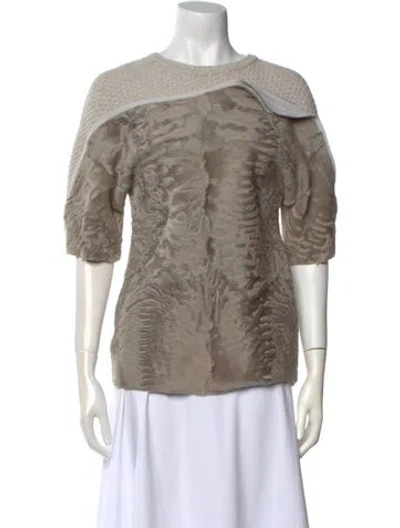 Pre-owned Carolina Herrera Fur Colorblock Pattern Top In Gray