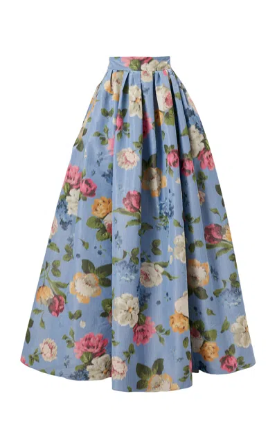 Carolina Herrera Garden Floral Chine Ball Skirt In Blue