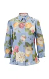 Carolina Herrera Garden Floral Chine Button-up Shirt In Blue