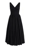 Carolina Herrera Gathered Cotton Midi Dress In Black