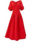 Carolina Herrera Pleated V-neck Midi Fit-flare Dress In Red