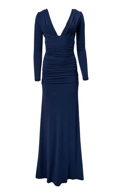 Carolina Herrera Gathered Matte Jersey Gown In Blue