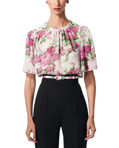 Carolina Herrera Gathered-detail Floral-print Silk Blouse In White Multi