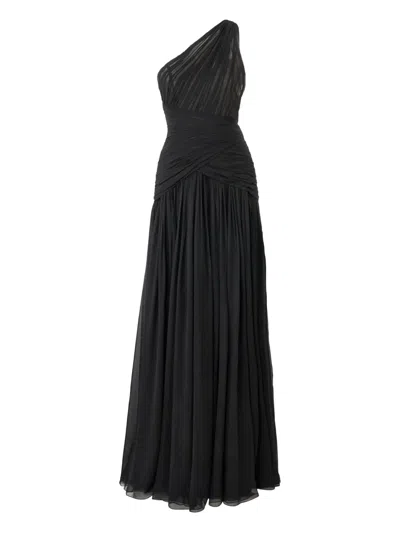 Carolina Herrera Gathered One-shoulder Gown In Black