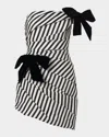 Carolina Herrera Gathered Ribbon Striped Strapless Mini Dress In Black
