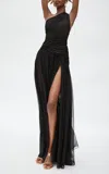 Carolina Herrera Gathered Silk-chiffon Gown In Black