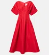 Carolina Herrera Pleated V-neck Midi Fit-flare Dress In Red