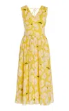 Carolina Herrera Gathered Silk Midi Dress In White